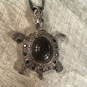 Turtle Pendant Necklace with Rhinestones